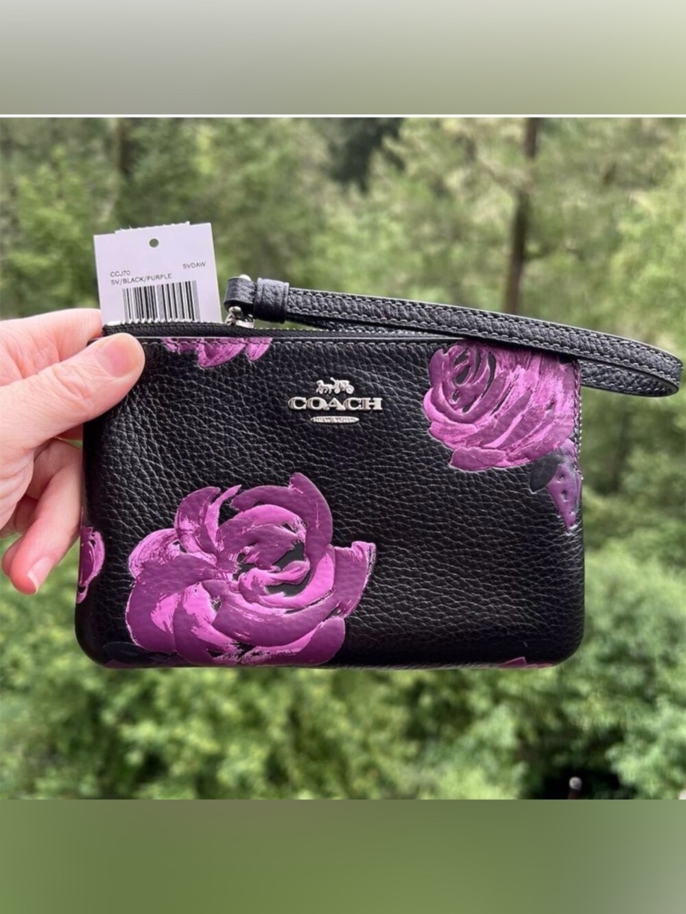 COACH Corner Zip Wristlet in Purple Rose Floral Print CCJ70 NWT AUTHENTIC